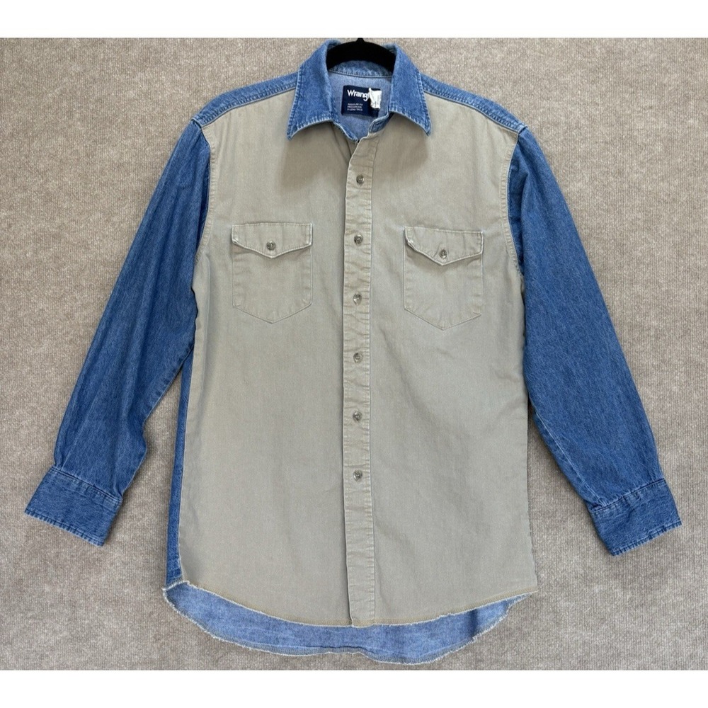 Wrangler Button Down Regular Fit Long Sleeve XL Tails Workwear Blue Brown Shirt